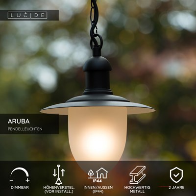 Lucide ARUBA - Pendelleuchten Innen/Außen - Ø 25 cm - 1xE27 - IP44 - Schwarz